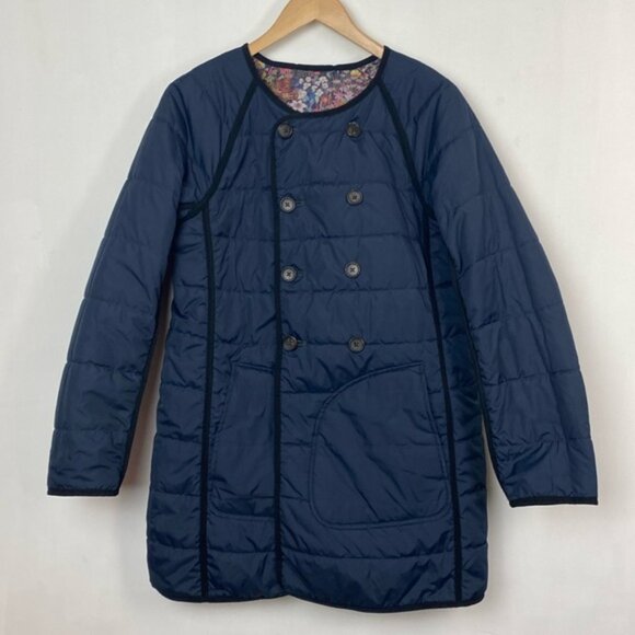 J.Crew x Liberty S Reversible Quilted Puffer Jacket Coat Navy Floral Print - Picture 4 of 13